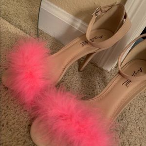 Furry pink heels